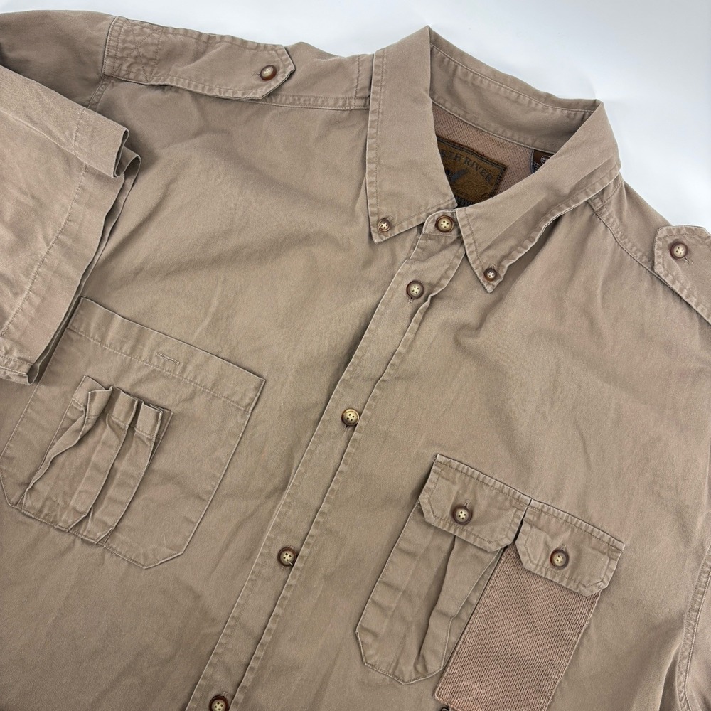 North River Outfitters Mens‎ Shirt 2XLT Cotton Light Olive Collared Buttoned